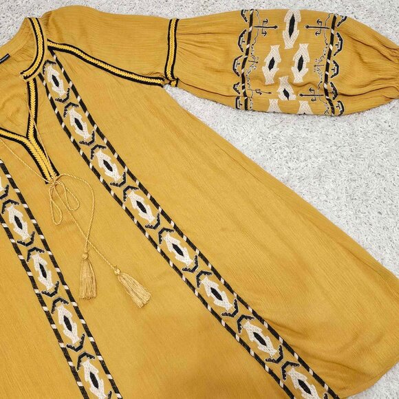 COPY - Dress. Mustard Yellow. Black & White Embroidery. Blu Pepper Brand. - Picture 10 of 13